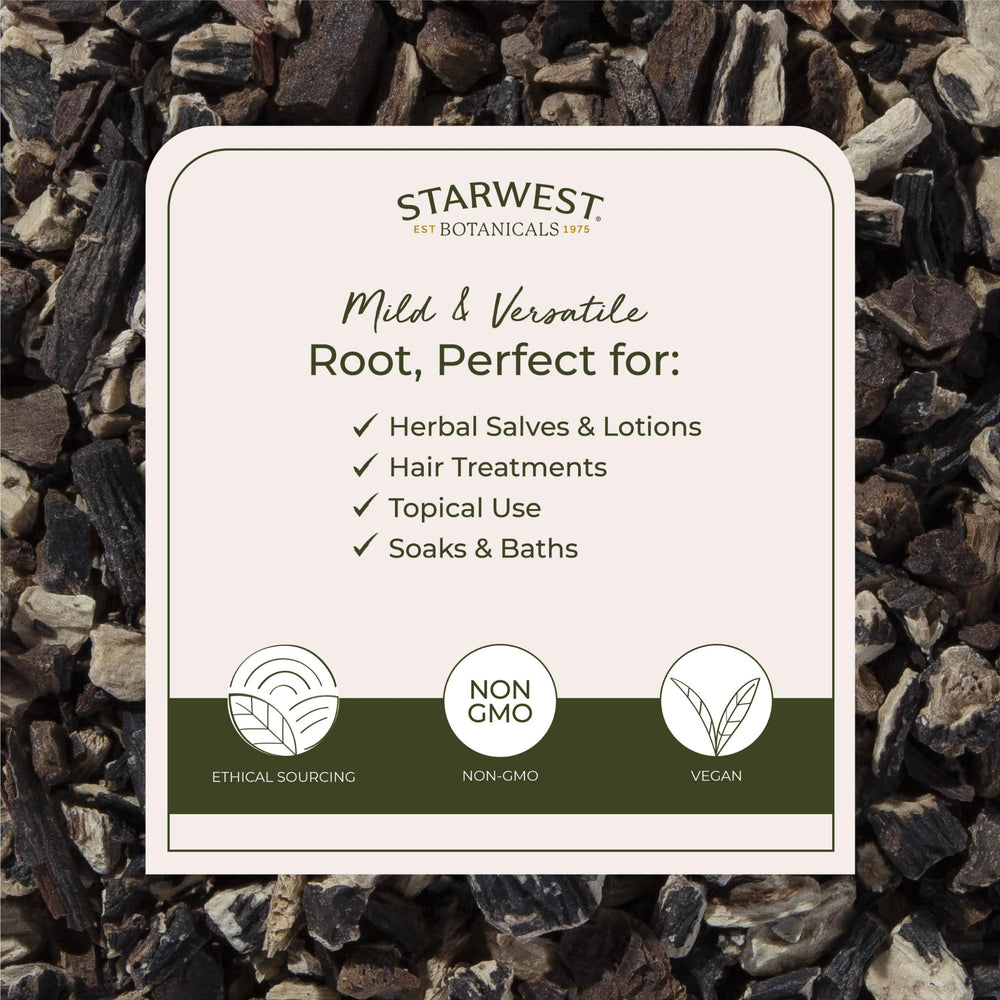 Starwest Botanicals organic and kosher label on comfrey root package.
