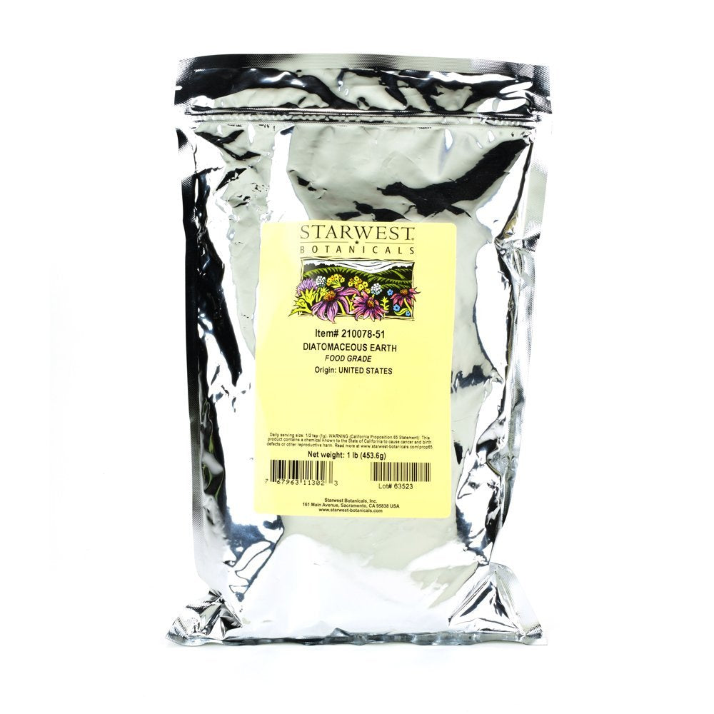 Starwest Botanicals Diatomaceous Earth supplement bottle close-up, easy to add to daily wellness routines.
