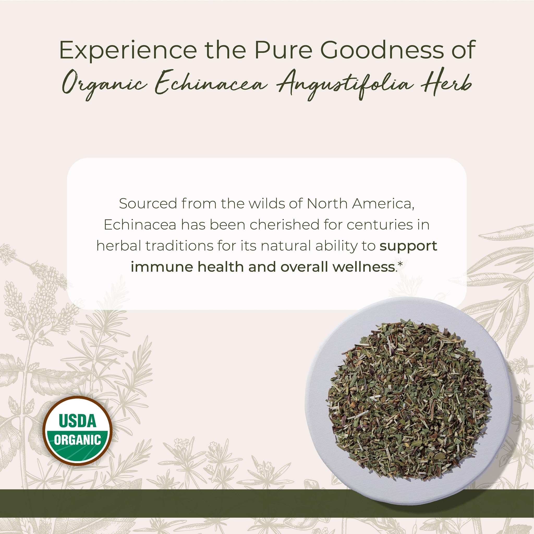 Organic echinacea angustifolia cut and sifted herb ideal for tinctures.