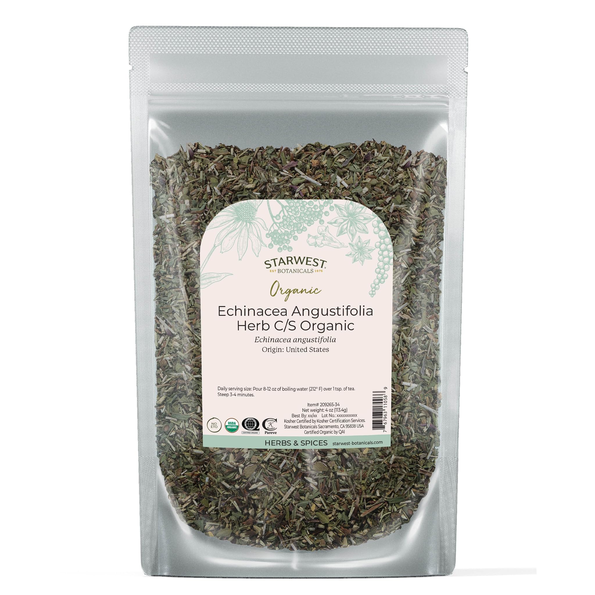 Starwest Botanicals Echinacea Angustifolia dried leaf for soothing tea infusions.
