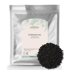 Starwest Botanicals elderberries dried bulk pack for syrups and teas.