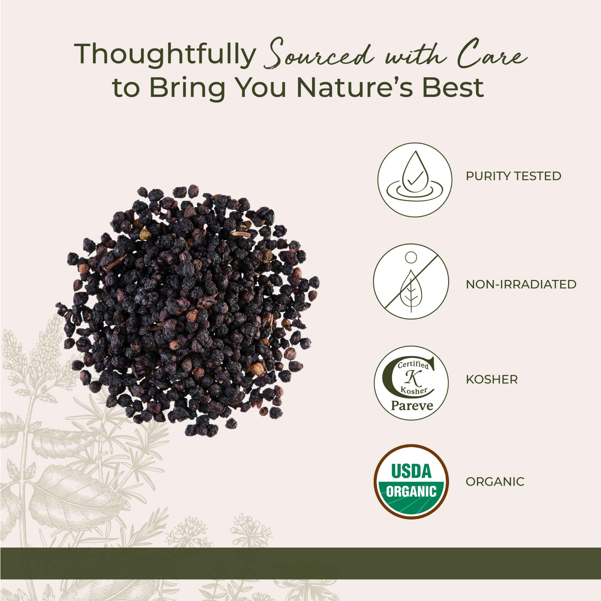 Kosher certified organic elderberries by Starwest for versatile cooking.