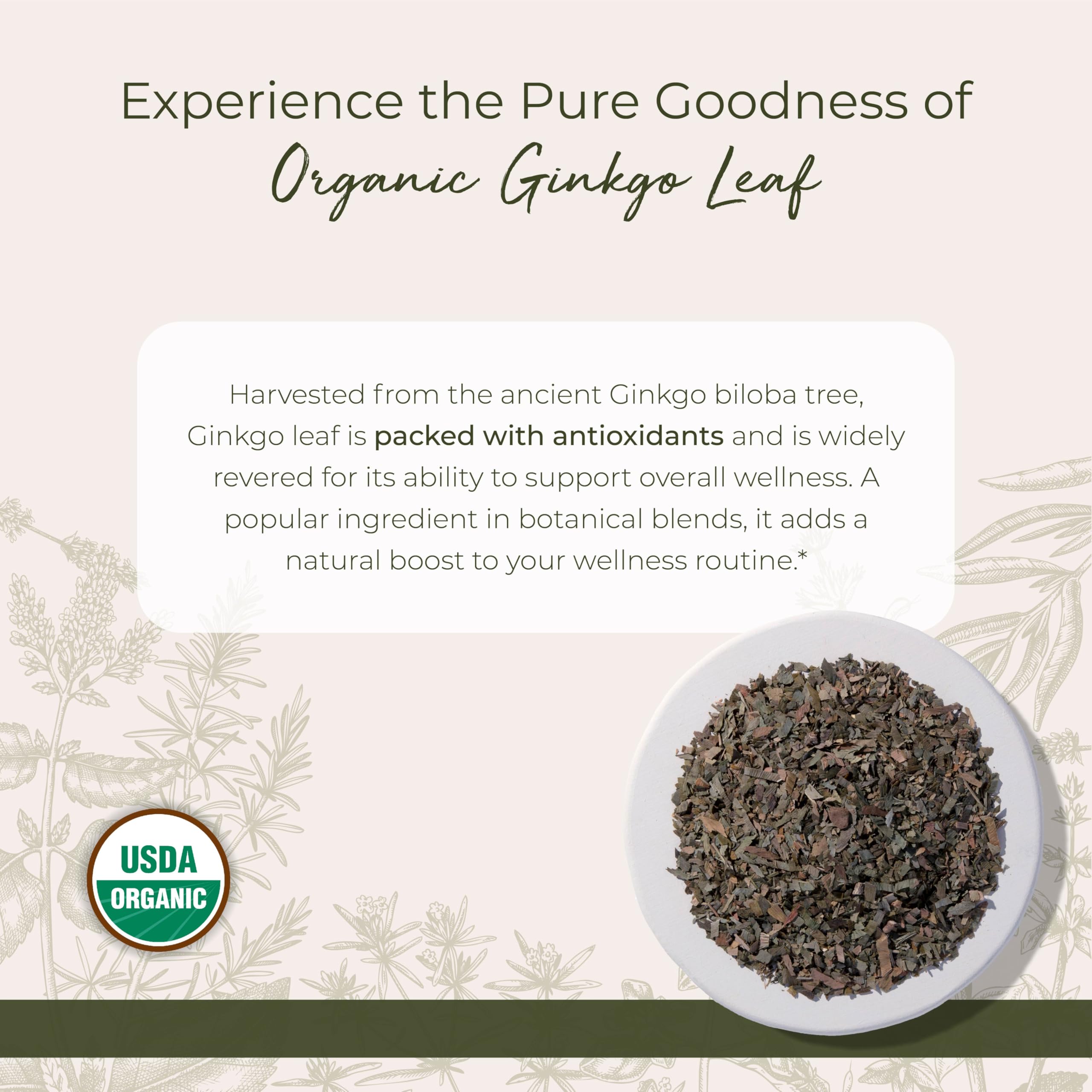 Starwest Botanicals ginkgo leaf cut and sifted ready for blends, capsules, or soups.