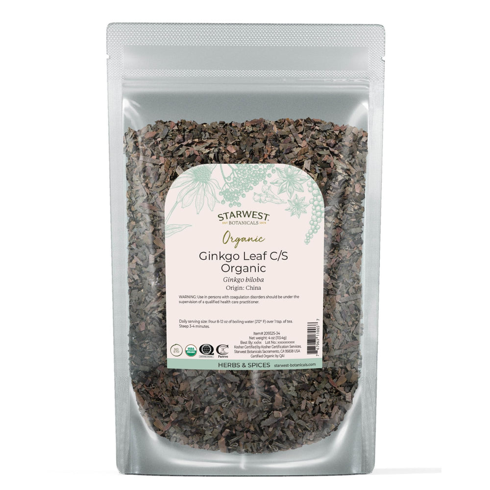 Starwest Botanicals ginkgo leaf cut-sifted texture for tea infusions