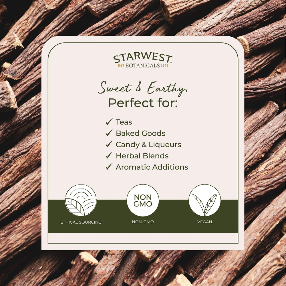 Starwest Botanicals licorice root sticks perfect for baked goods and subtle sweetness