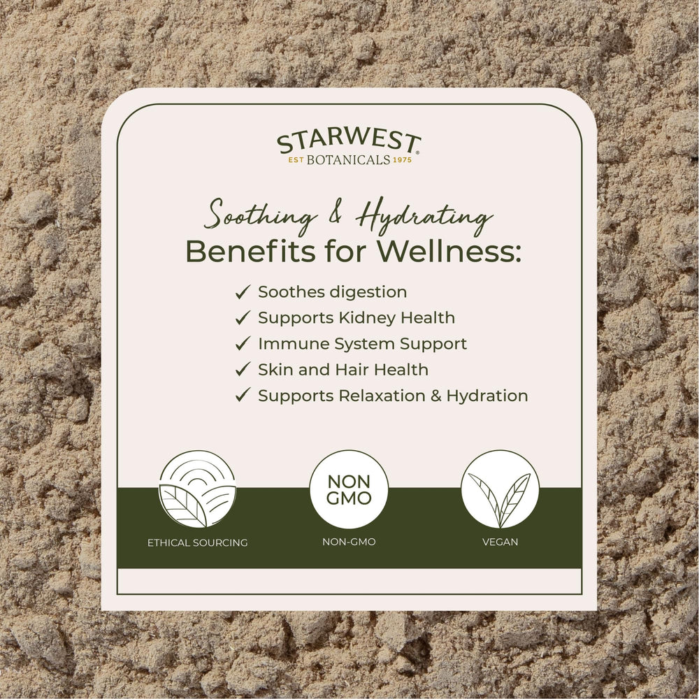 Starwest Botanicals marshmallow root powder in a bowl ready for infusion.