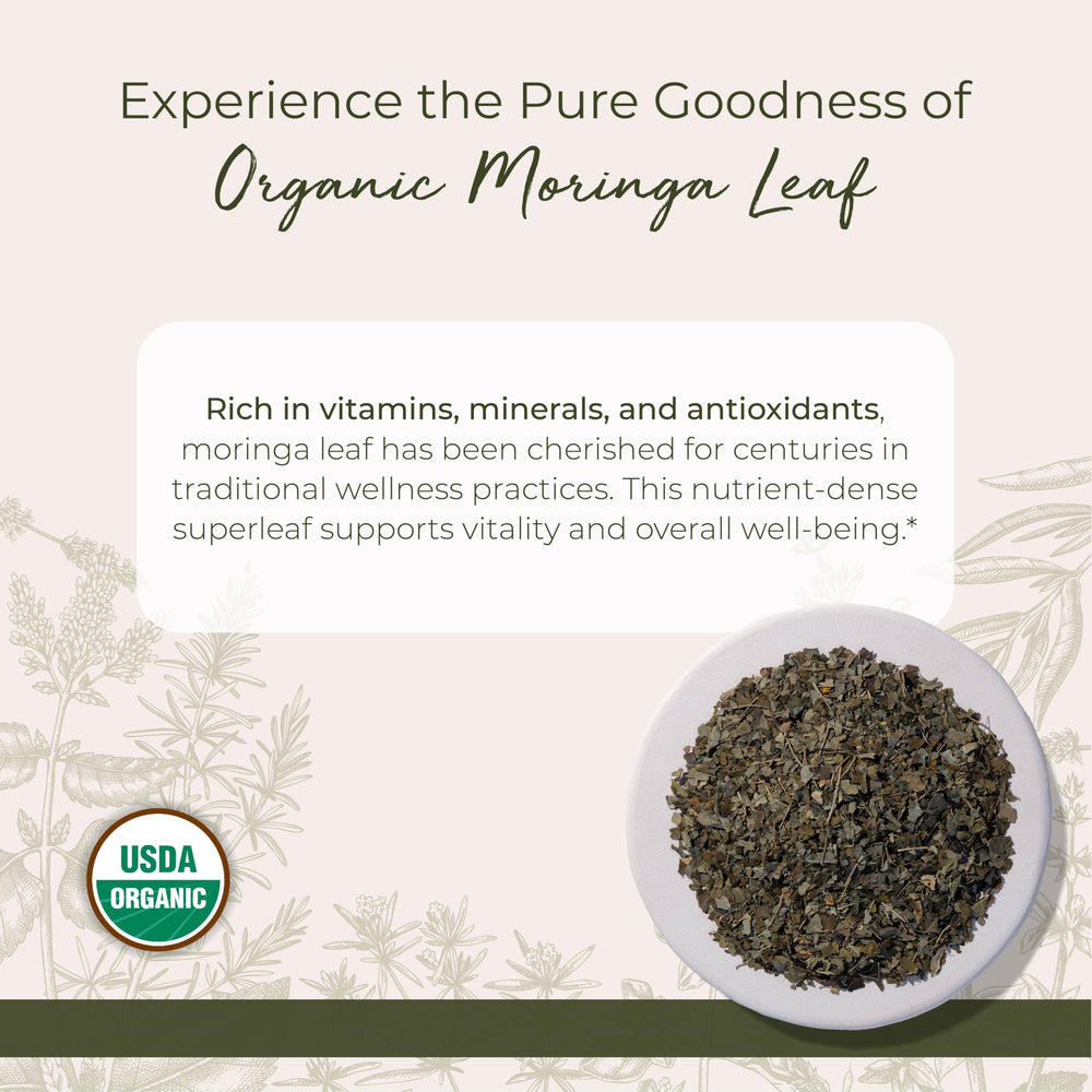 Starwest Botanicals Moringa Leaf in 4 oz pouch, convenient for home prep.