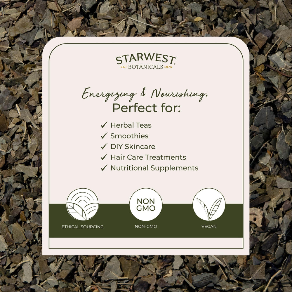 Starwest Botanicals Moringa Tea Brew, earthy, slightly sweet leaf for enhanced beverages.
