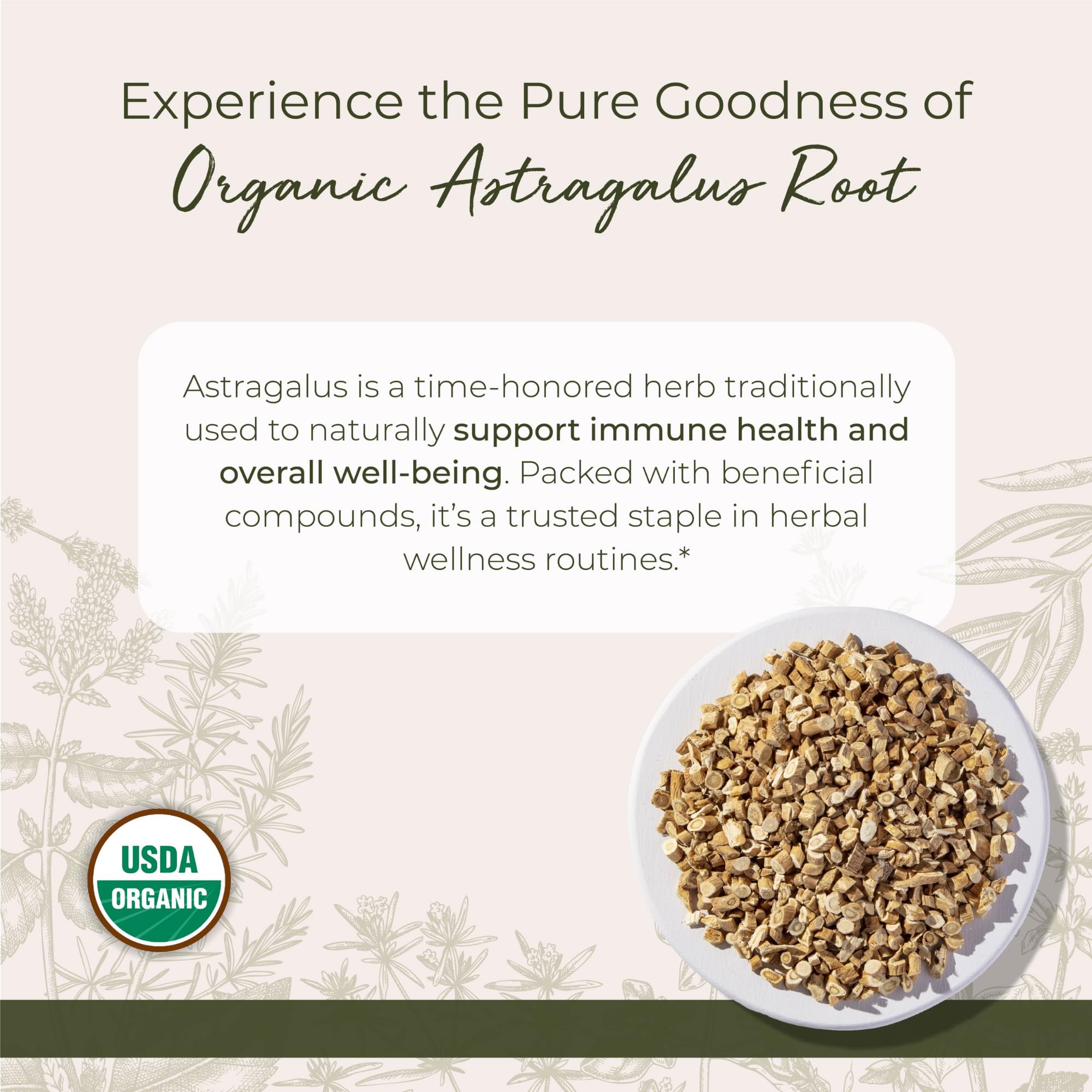 Organic astragalus root from Starwest for tea infusion and herbal blends.