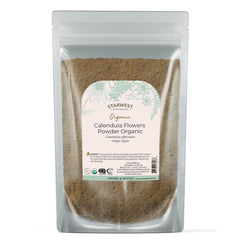 Starwest Botanicals calendula powder packaging ready for home use and tea infusions