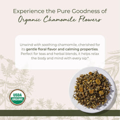 Starwest Botanicals chamomile loose leaves ready for soothing tea infusion and baking flavors.