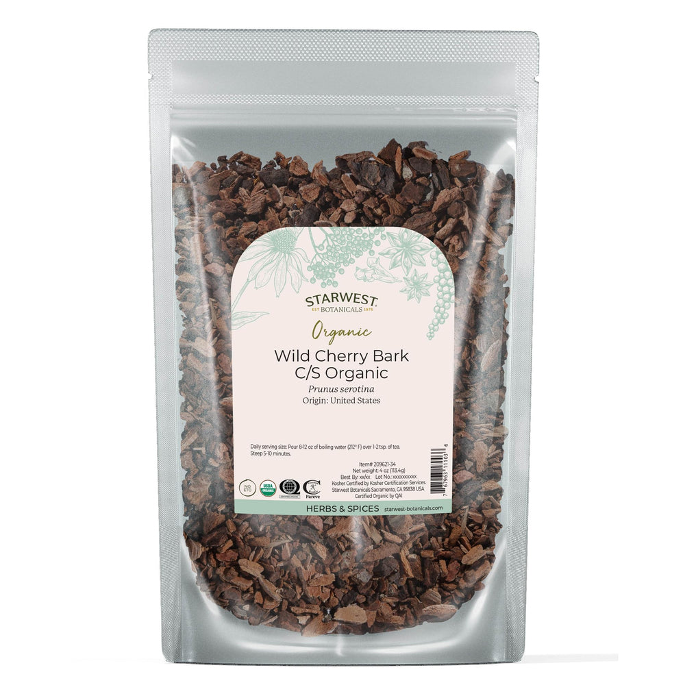 Starwest Botanicals Wild Cherry Bark bag showing rich aroma for blends