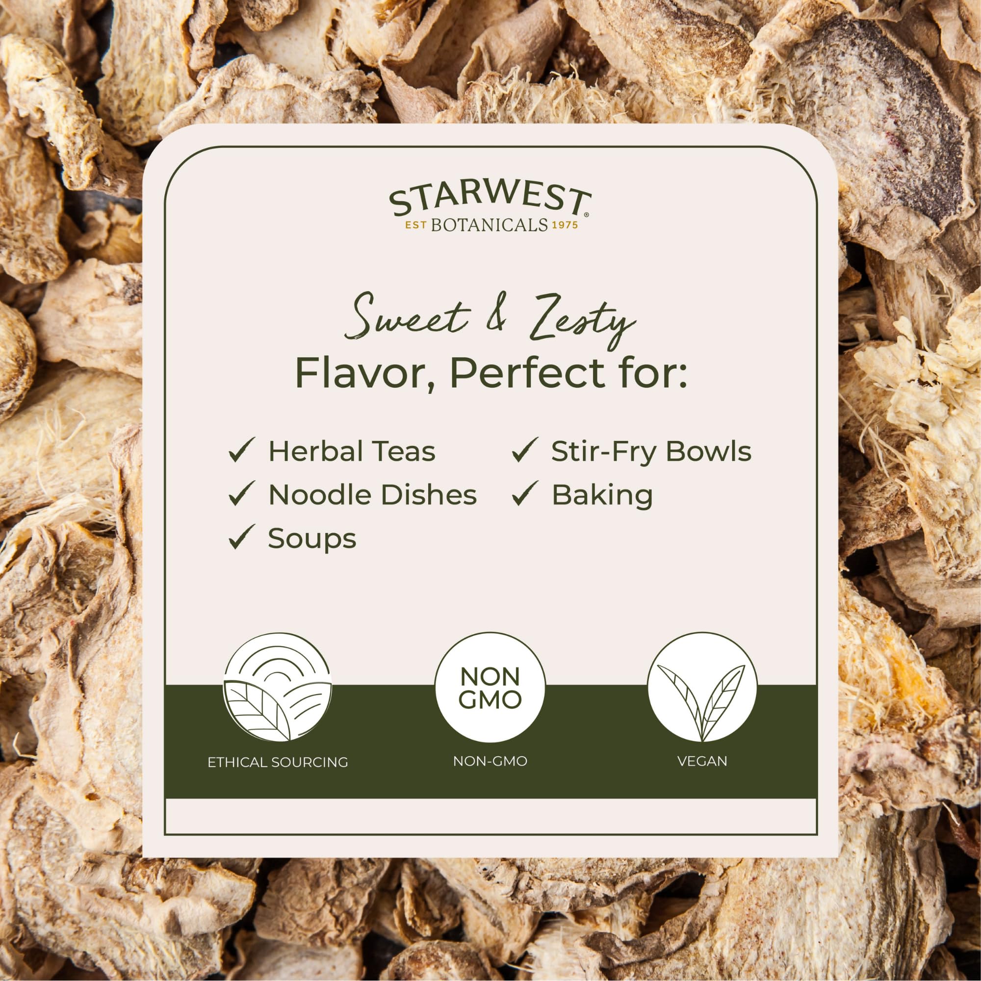 Starwest Botanicals Ginger Root cut and sifted, perfect for stir-fries