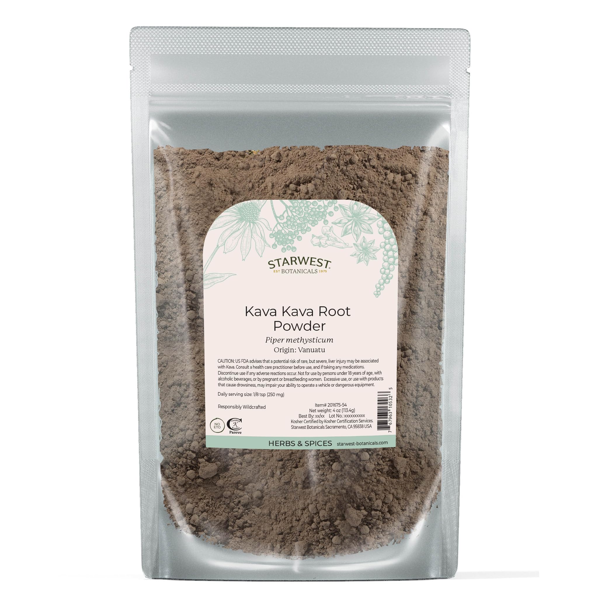 Starwest Kava Kava Root Powder bag for calming beverages