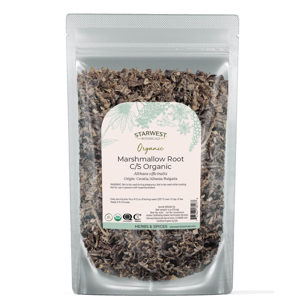Starwest Botanicals marshmallow root cut and sifted for tea infusions.