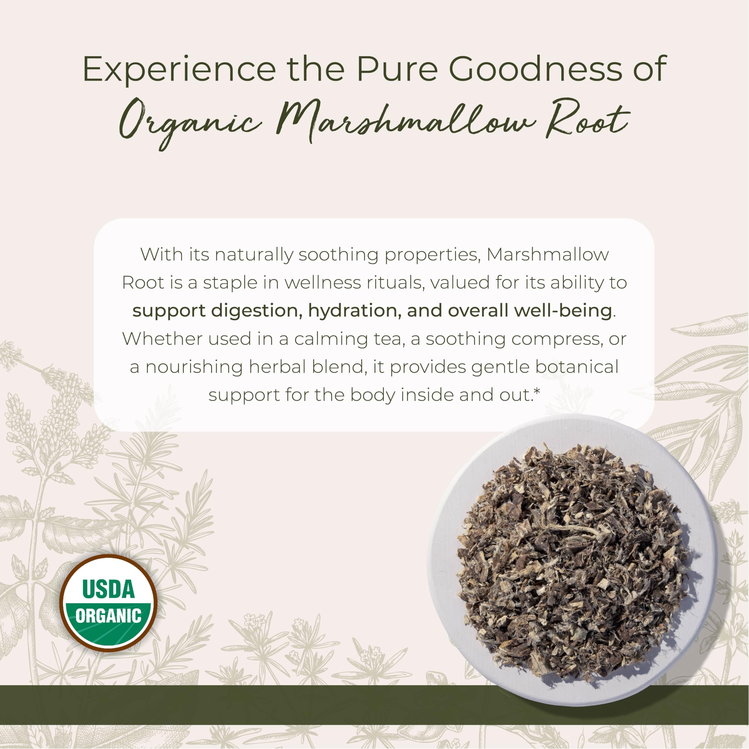 Starwest marshmallow root in a resealable pouch for herbal blends.