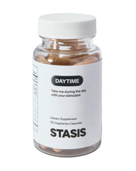 STASIS Daytime bottle-front view showing the energy and focus blend for steady daytime energy.
