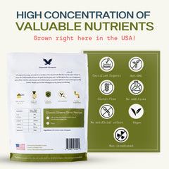Stateside Growers wheatgrass powder green hue indicating pure organic quality.