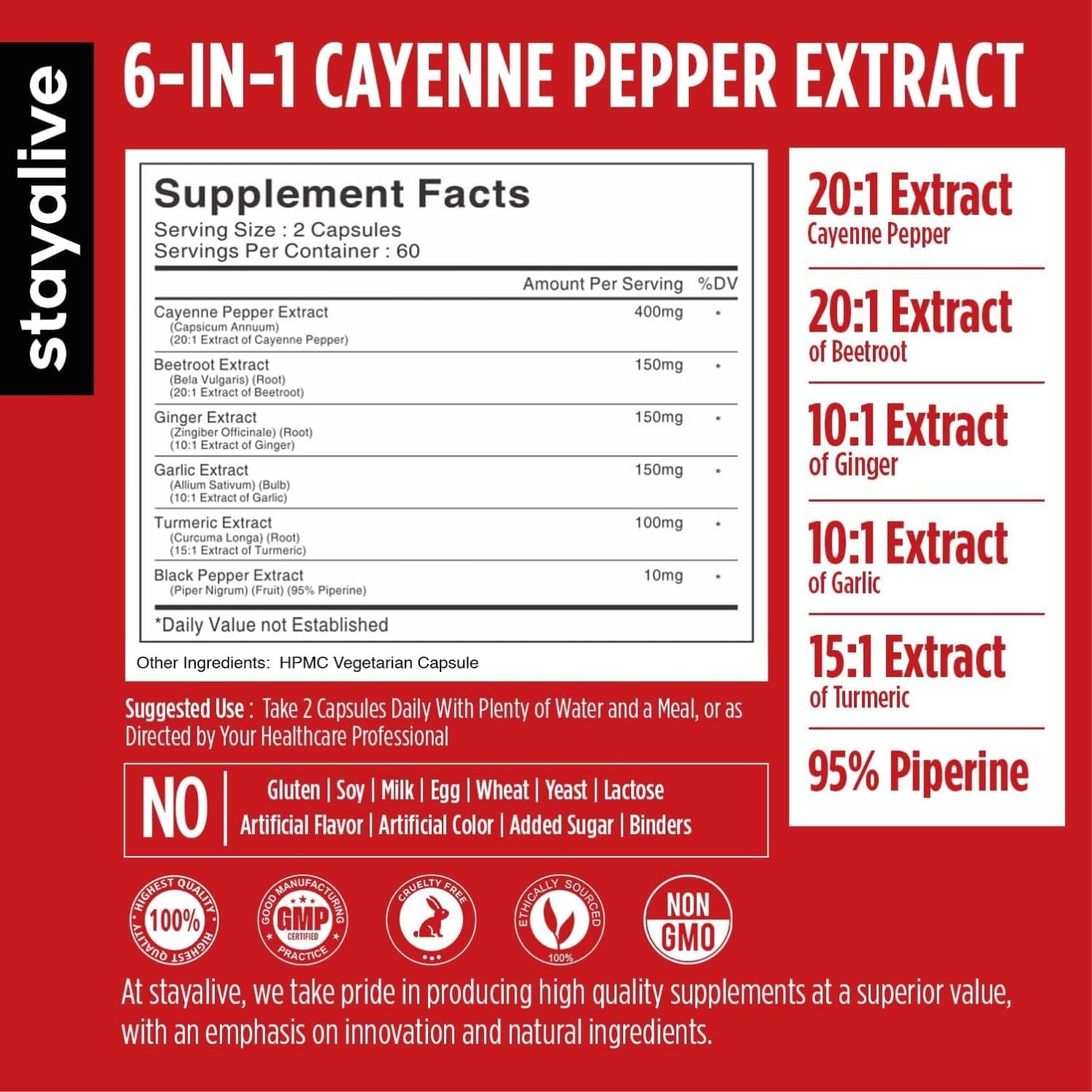 STAY ALIVE Cayenne Capsules being poured emphasizes easy daily intake
