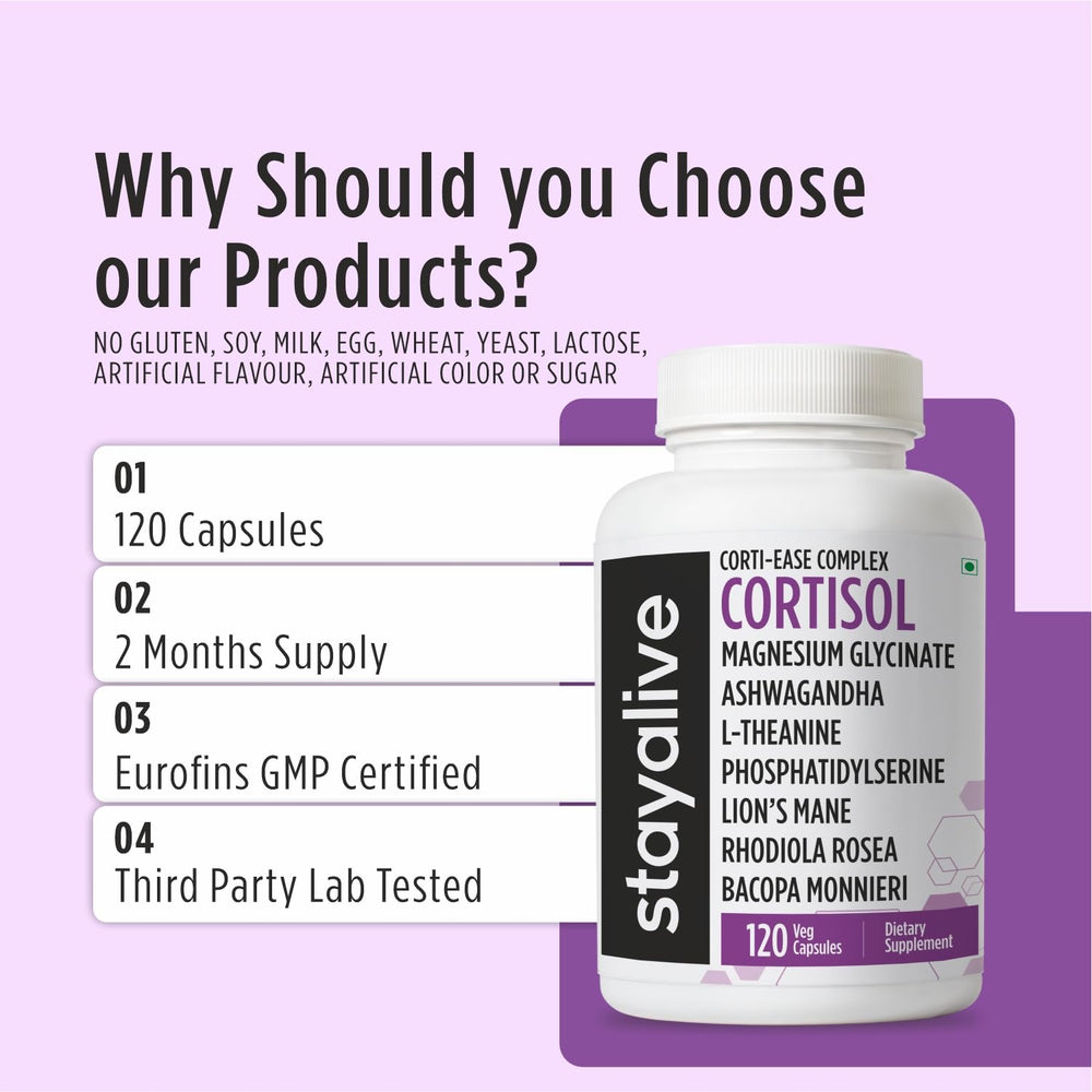 STAY ALIVE Cortisol Manager woman taking capsule for wellness moments