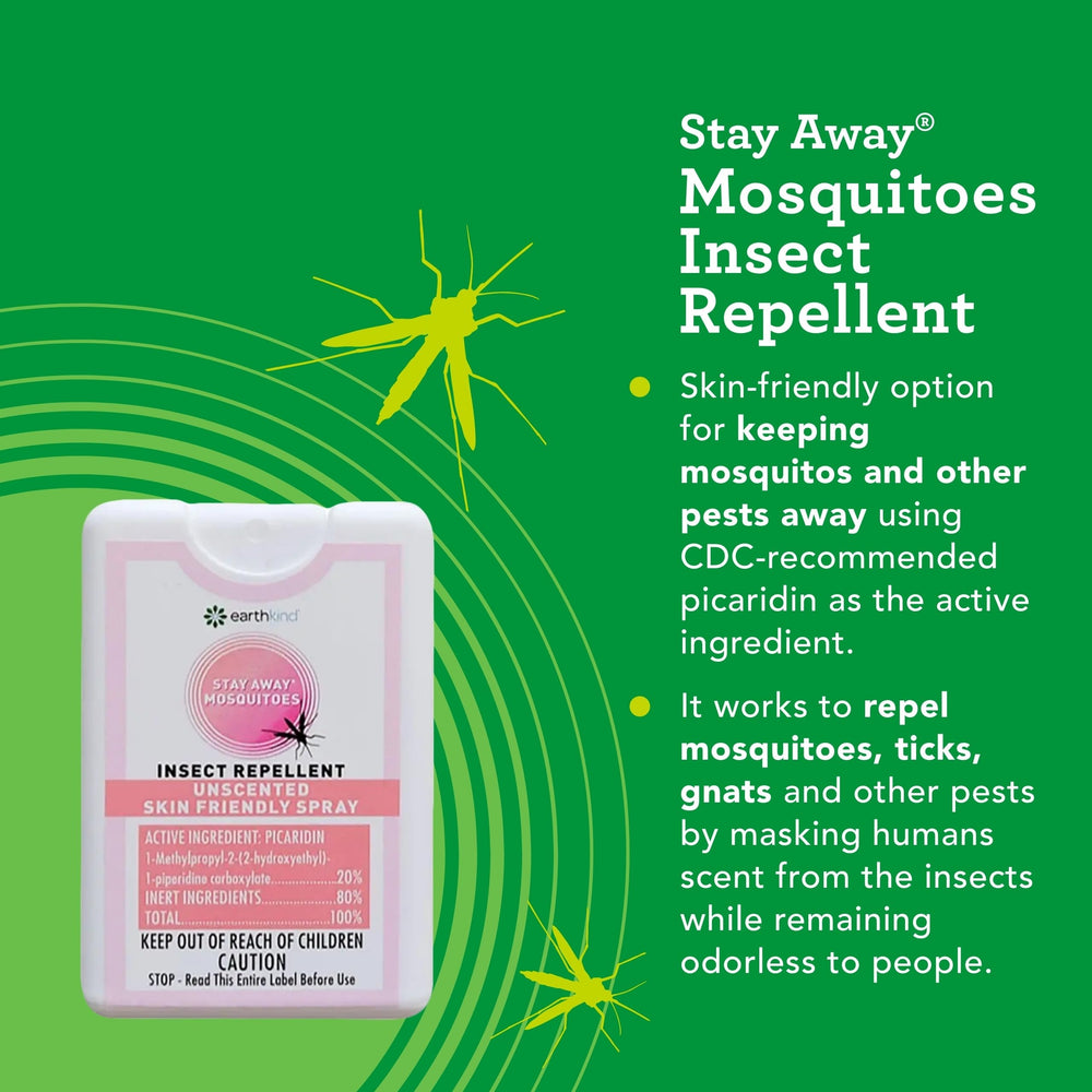 EarthKind Stay Away back label showing Picaridin directions for family use