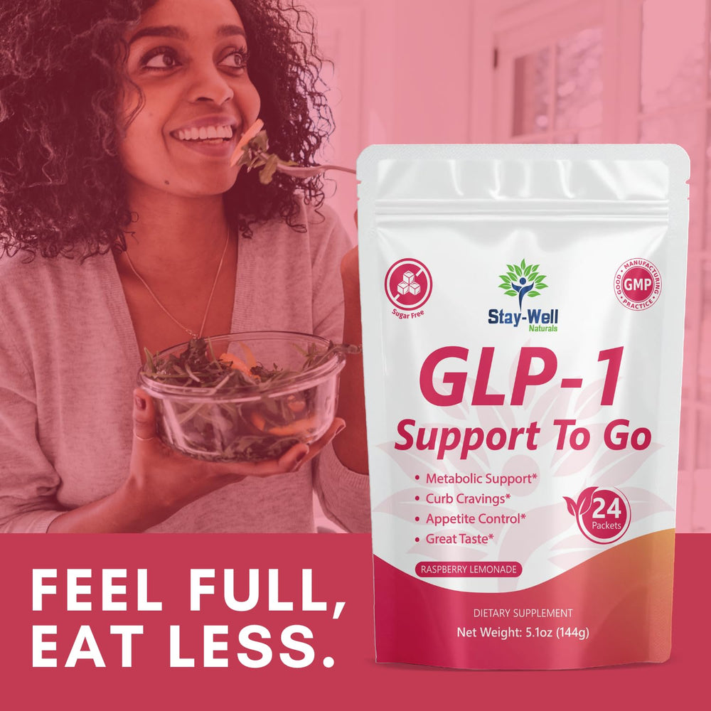 Stay-Well Naturals GLP-1 Support To Go boxed pack emphasizes value and convenience