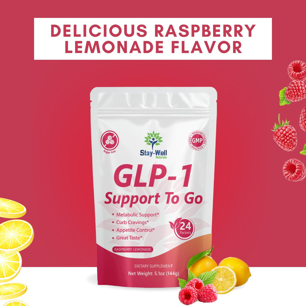 Stay-Well Naturals GLP-1 Support To Go in-store display communicates flavor and benefits