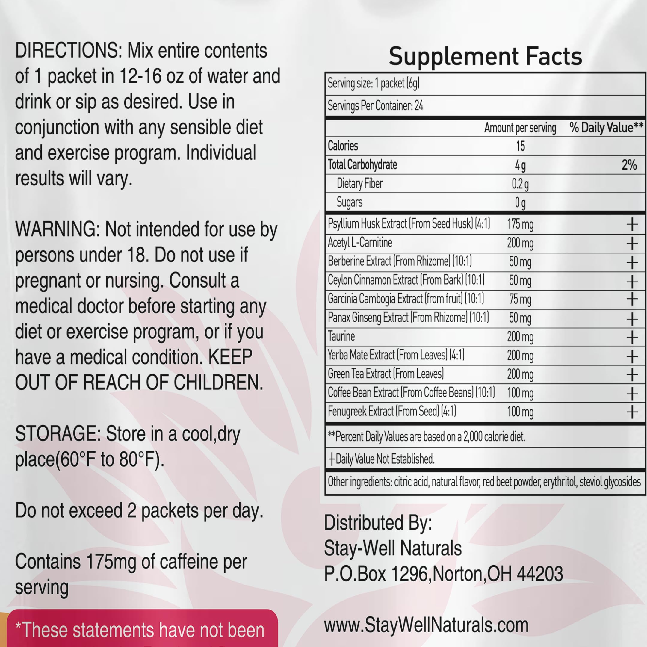 Stay-Well Naturals GLP-1 Support To Go label detail emphasizes clean formula