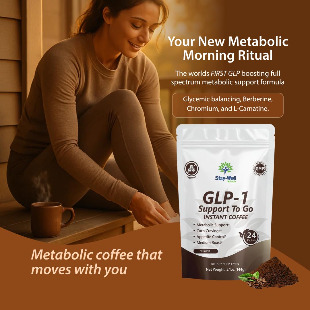 Stay-Well Naturals Slim Coffee GLP-1 vanilla flavor package highlights smooth taste and balance.