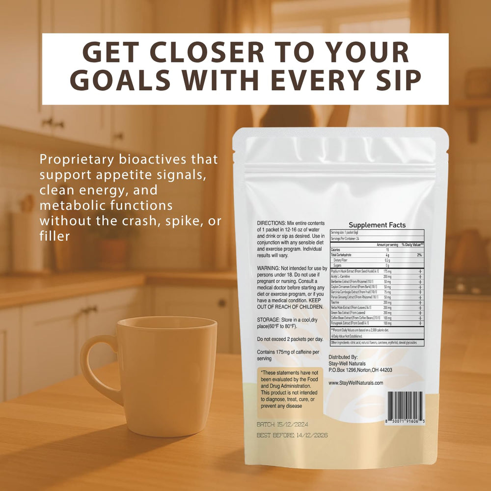 Stay-Well Naturals Slim Coffee Vanilla label captures inviting aroma.