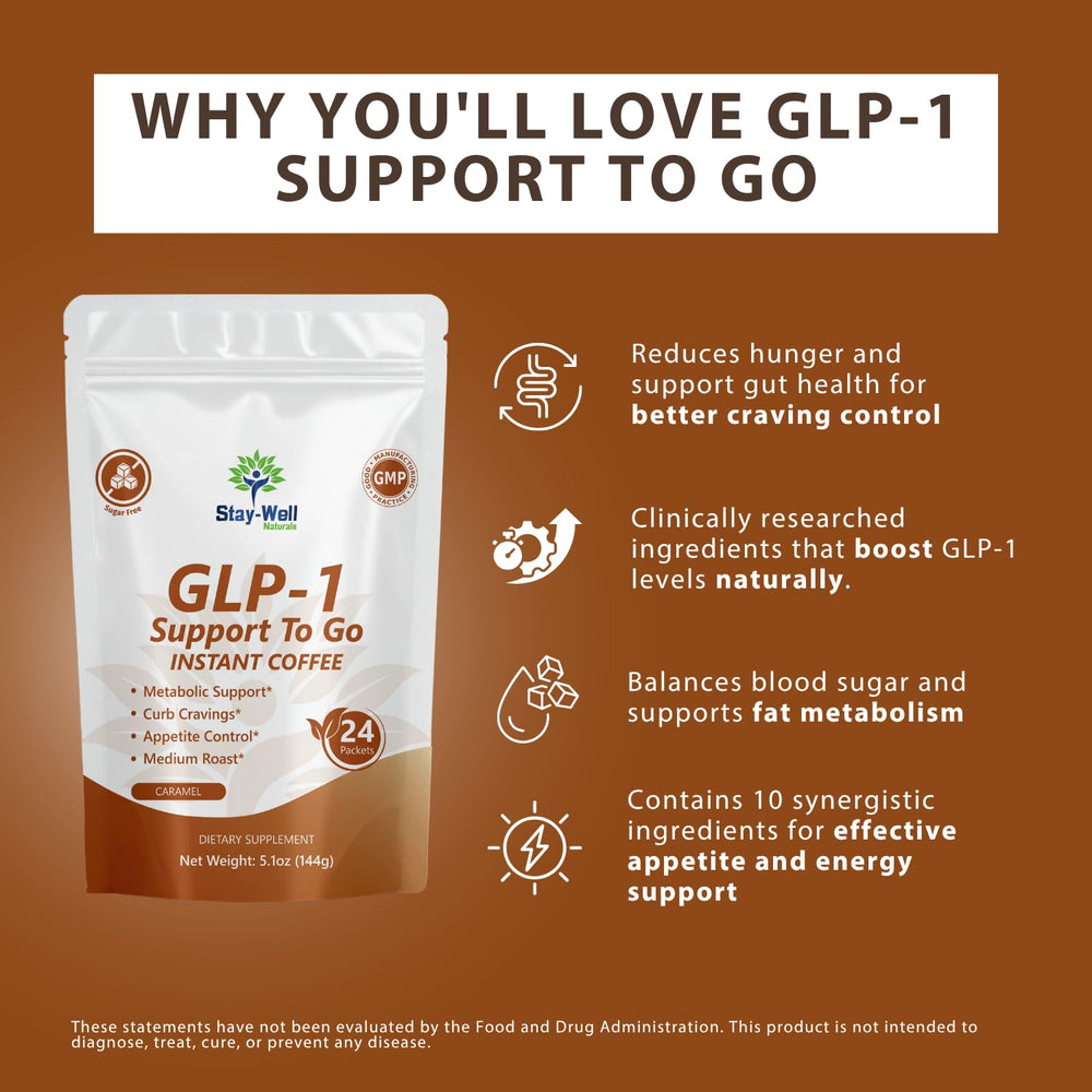 Stay-Well Slim Coffee GLP-1 brewed cup steams with aroma.