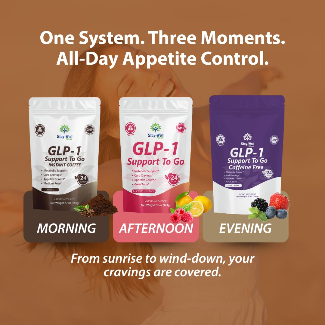 Stay-Well Slim Coffee GLP-1 caramel bottle for flavorful appetite-friendly mornings.