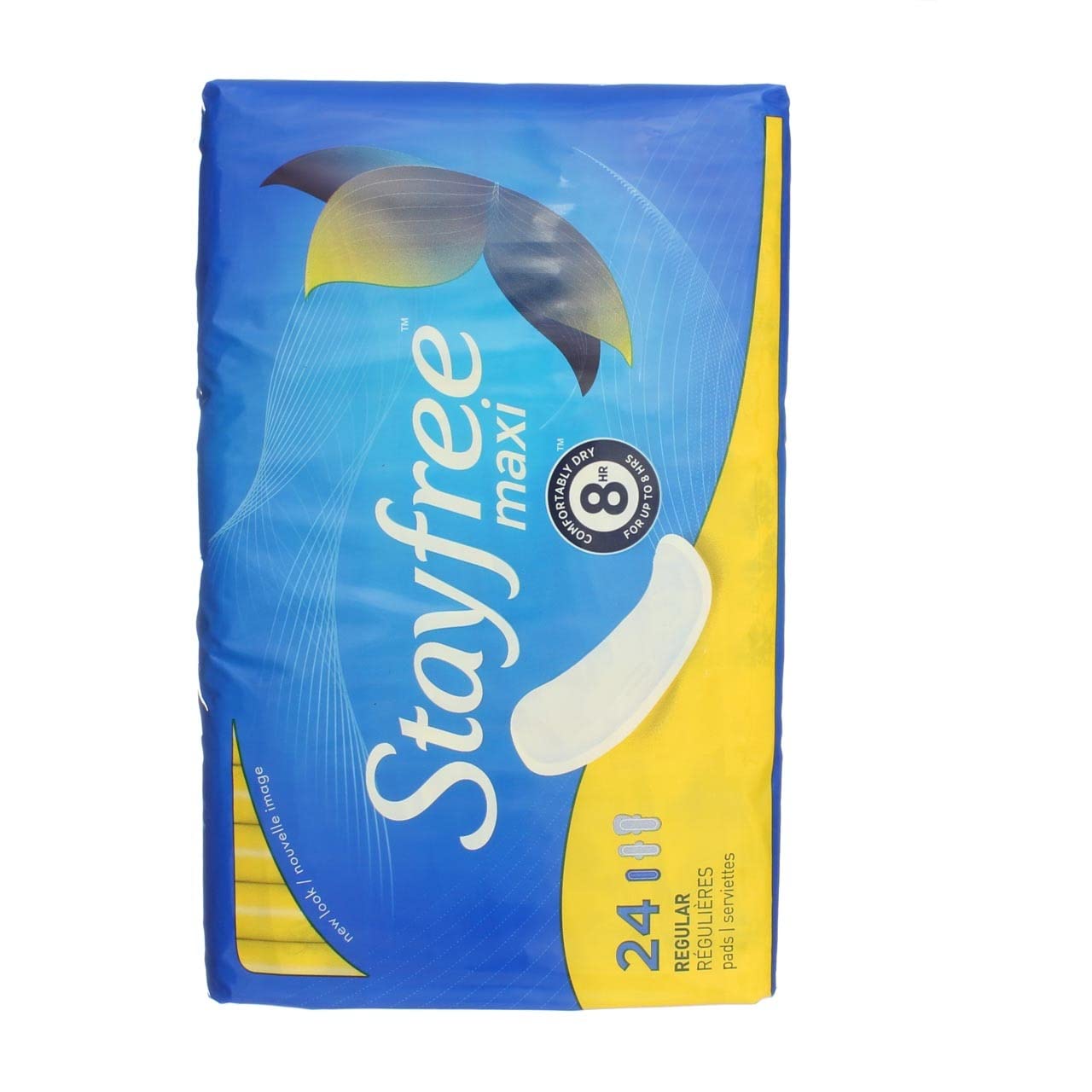 Stayfree Reg Maxi Pad breathable top sheet image conveys skin-friendly comfort.