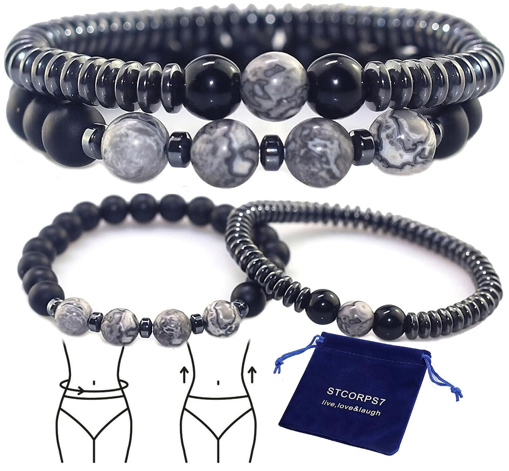 STCORPS7 magnetic healing bracelet close-up shows hematite beads and magnets for potential energy balance.
