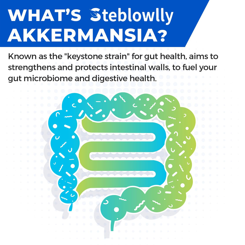Steblowlly Akkermansia shelf-stable packaging with no refrigeration needed.