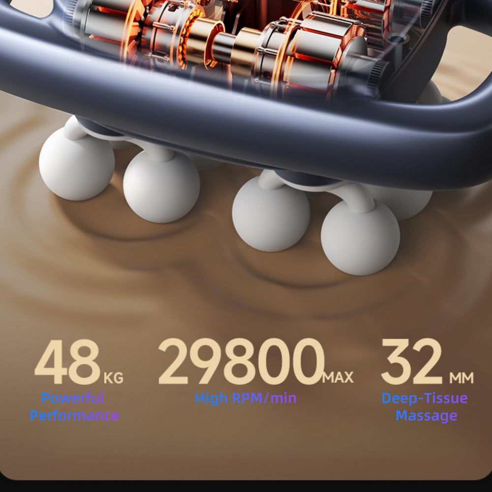 Stellamist 12-head massage gun back view showcases control layout and silent operation