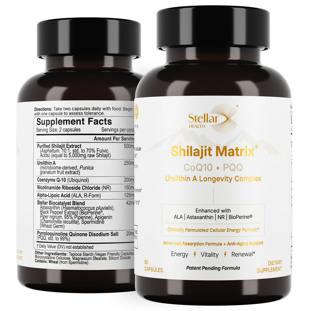 Stellar Health Clinical Mitochondrial Complex bottle front with capsules for daily energy support