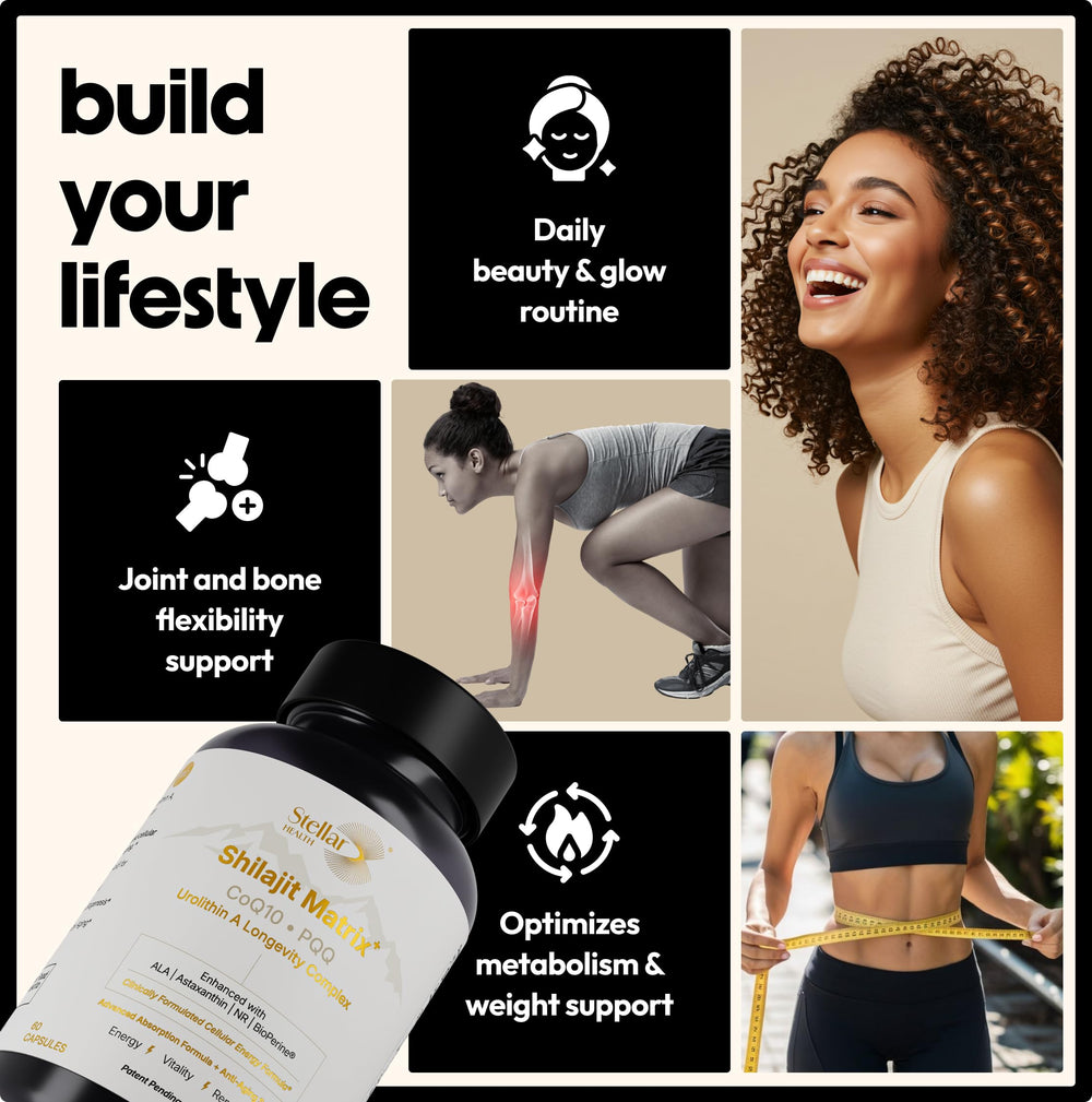 Wellness shelf setup featuring Stellar Health Clinical Mitochondrial Complex