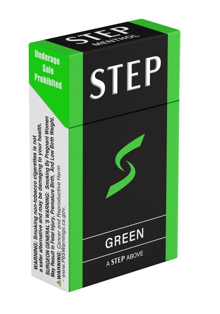STEP Menthol Cool Green 20-pack image shows flavor without tobacco.