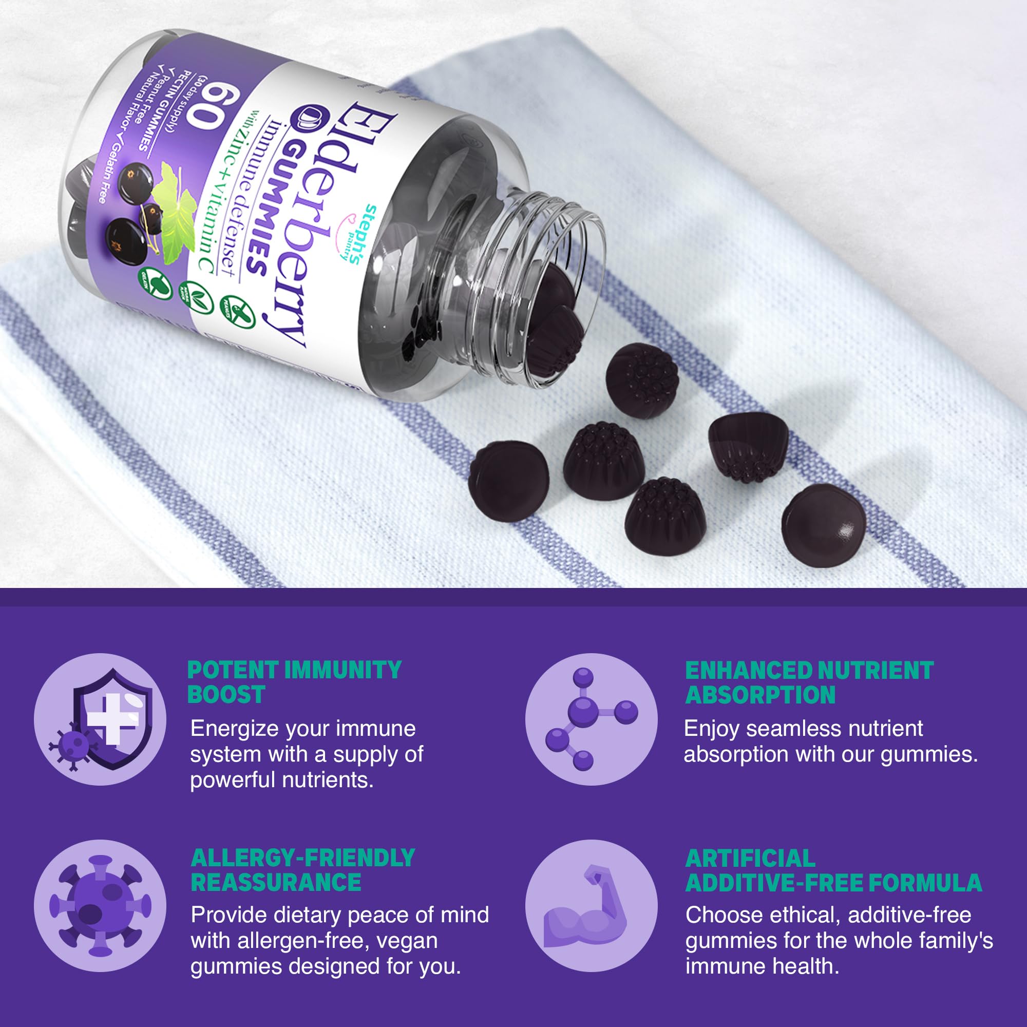 Child-friendly Steph's Pantry gummies ready for a daily routine.