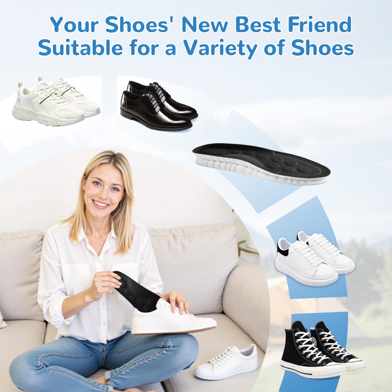 StepTastic daily-comfort-insole enhances comfort during long walks and hikes.