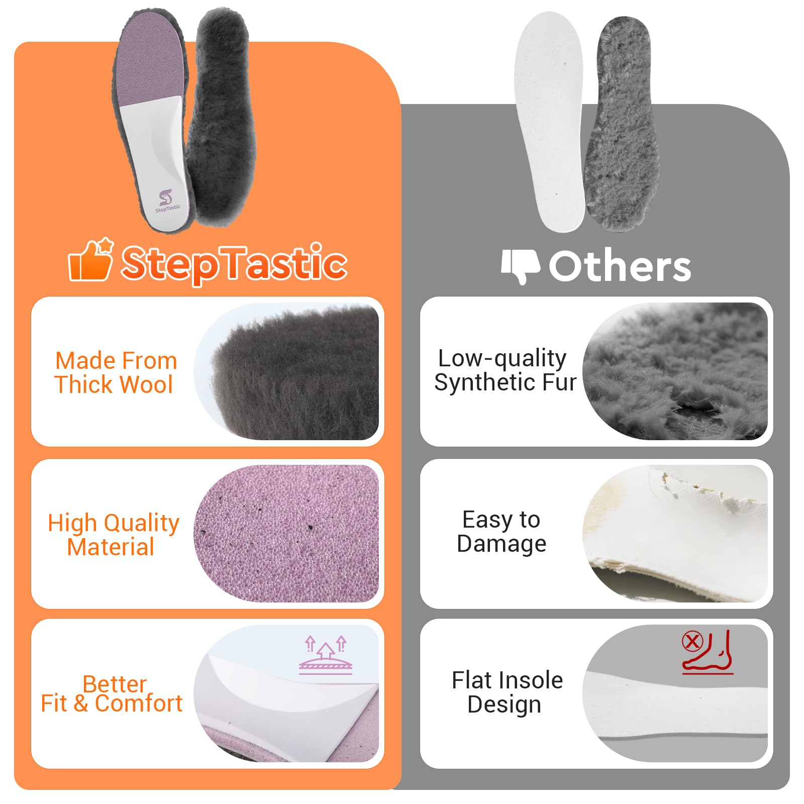 StepTastic insoles in wide sneakers for a cozy, comfortable fit