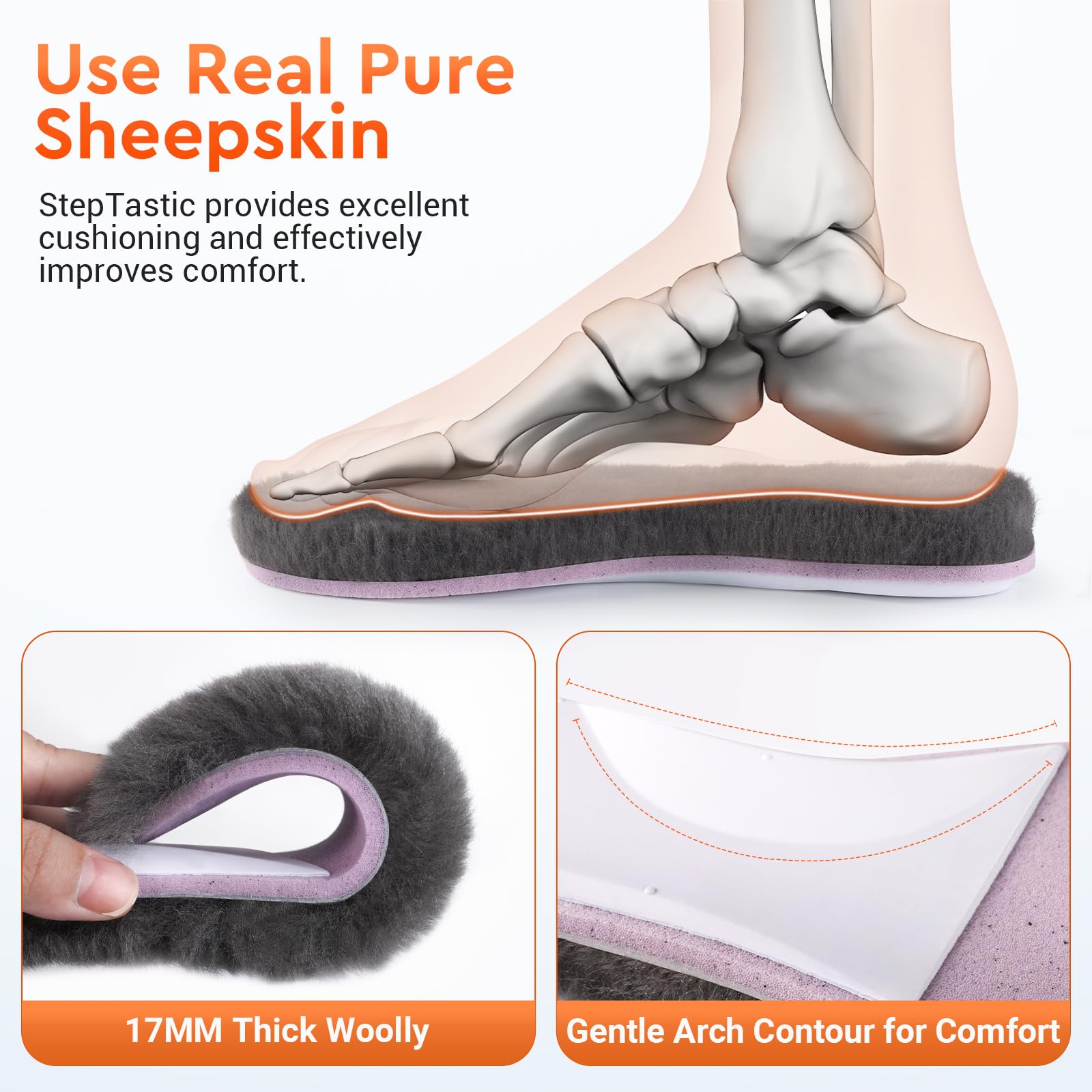 StepTastic insoles wool close-up highlighting 17mm thickness