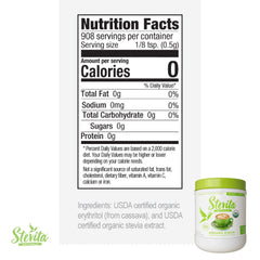 Stevita label closeup shows USDA Organic and non-GMO credentials.