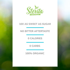 Stevita Organic Stevia label shows USDA Organic and non-GMO.