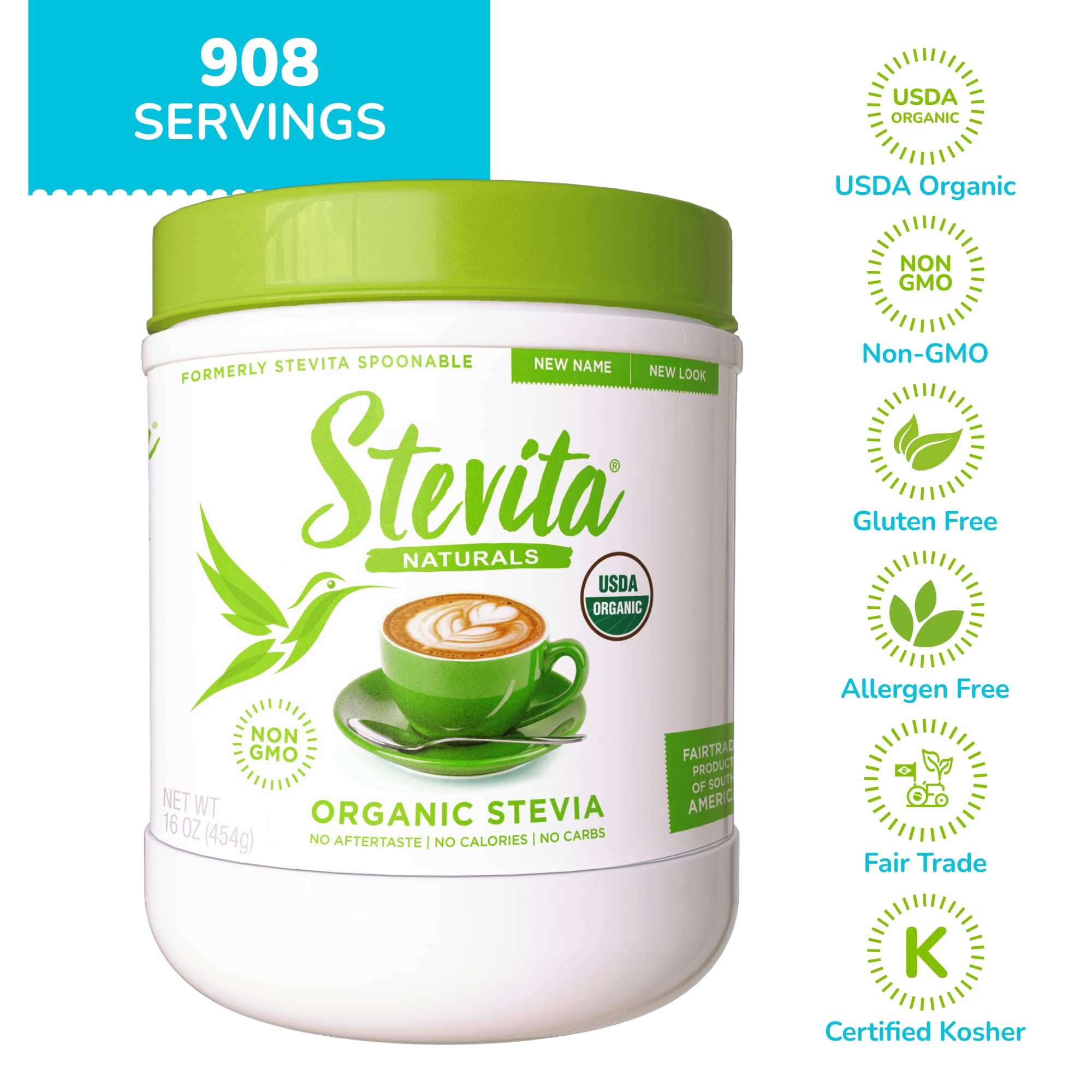 Stevita tea-mug view demonstrates sugar-free sweetness for hot or iced drinks.