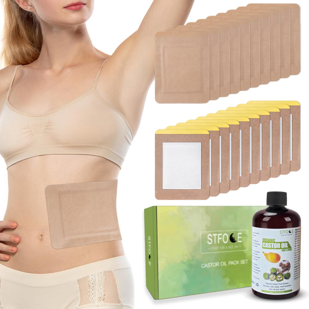 STFOCE castor oil pack wrap self-adhesive on skin for mess-free use