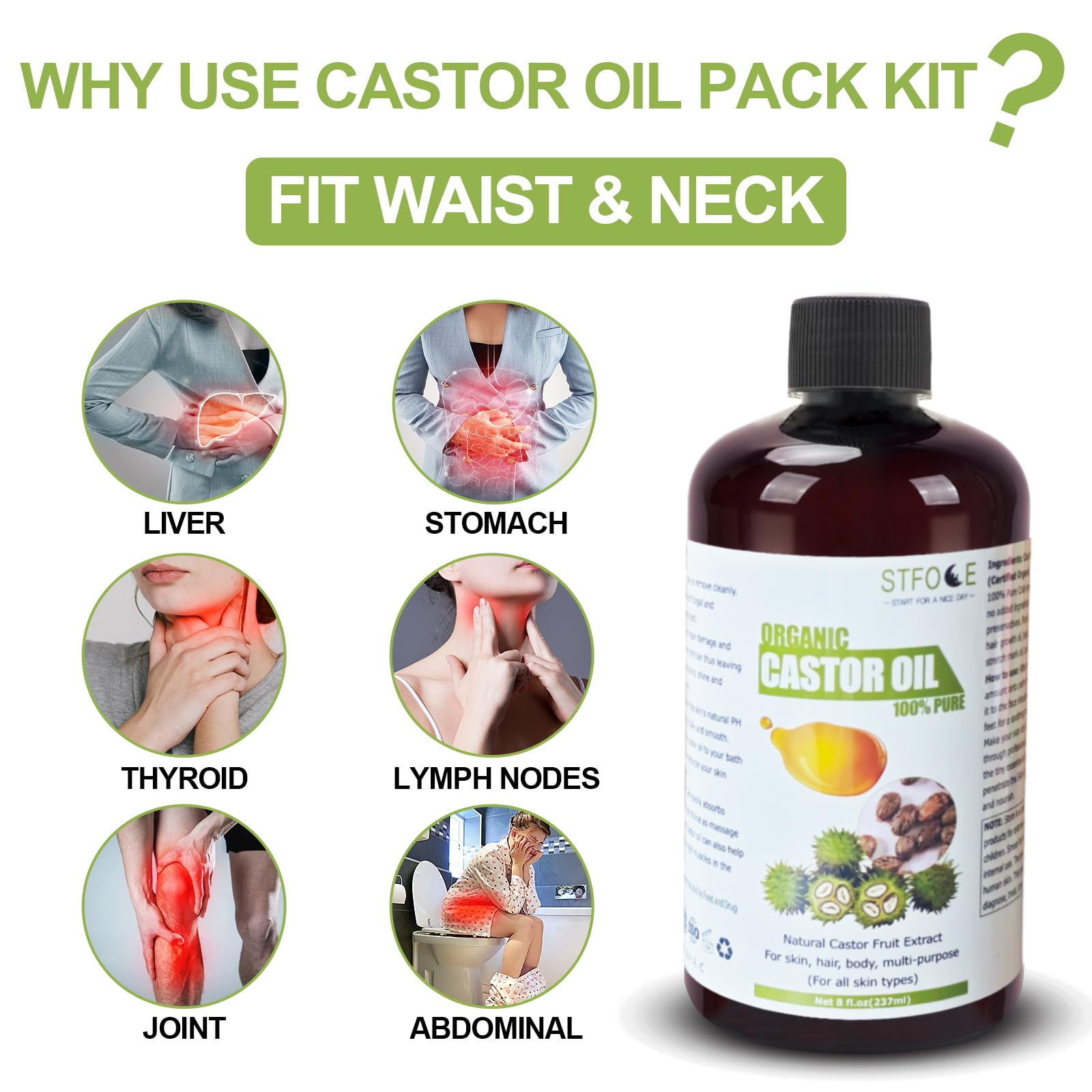 STFOCE castor oil pack wrap fits liver area comfortably