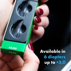 StickTite Lenses small 28mm on safety glasses enables hands-free reading at work