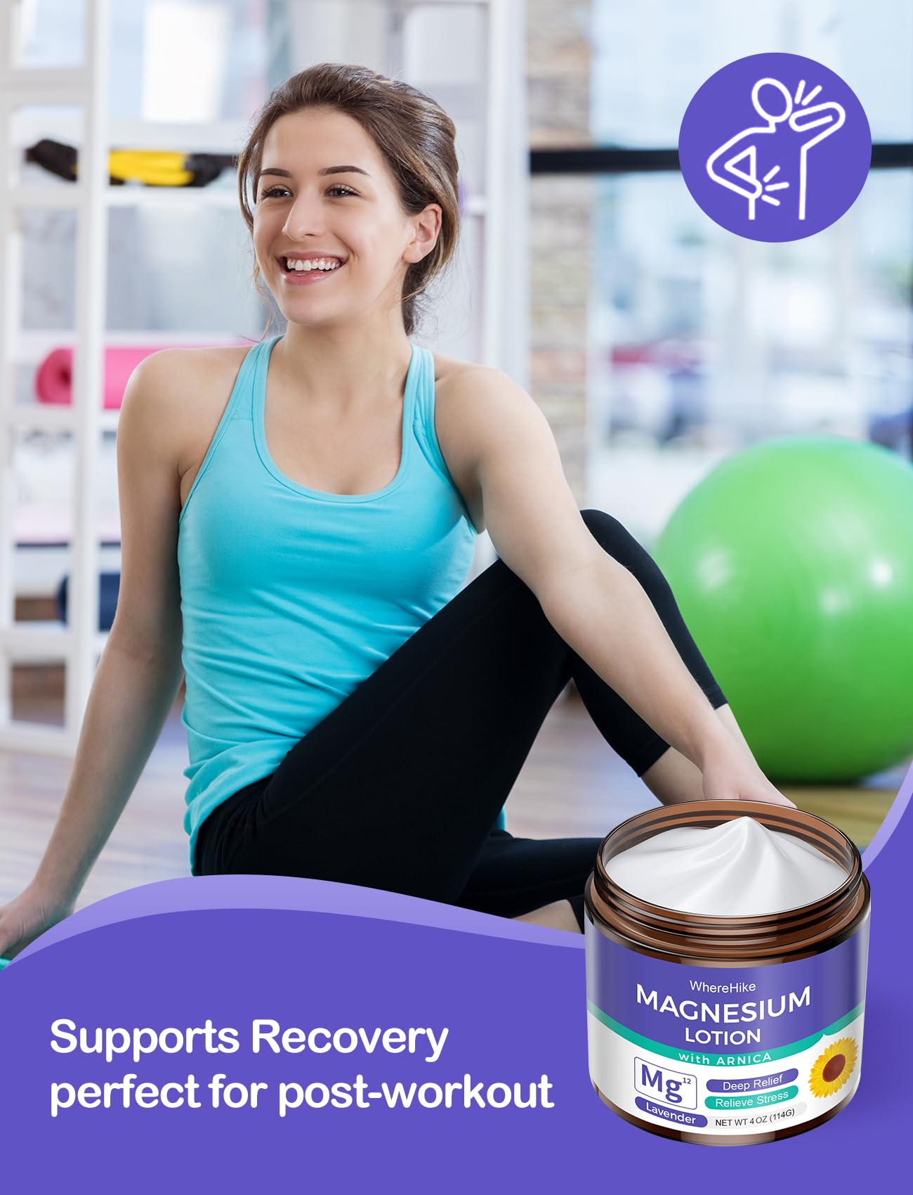 STILIP Magnesium Lotion with Arnica nighttime use promotes calm before bed.